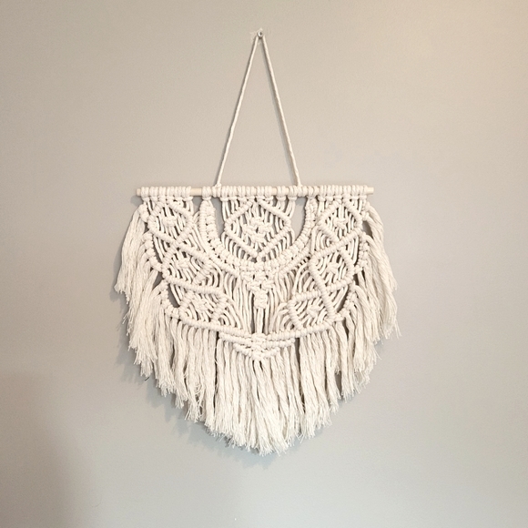Macrame handmade white cotton rope hanging wall decor half moon tapestry - Picture 3 of 4